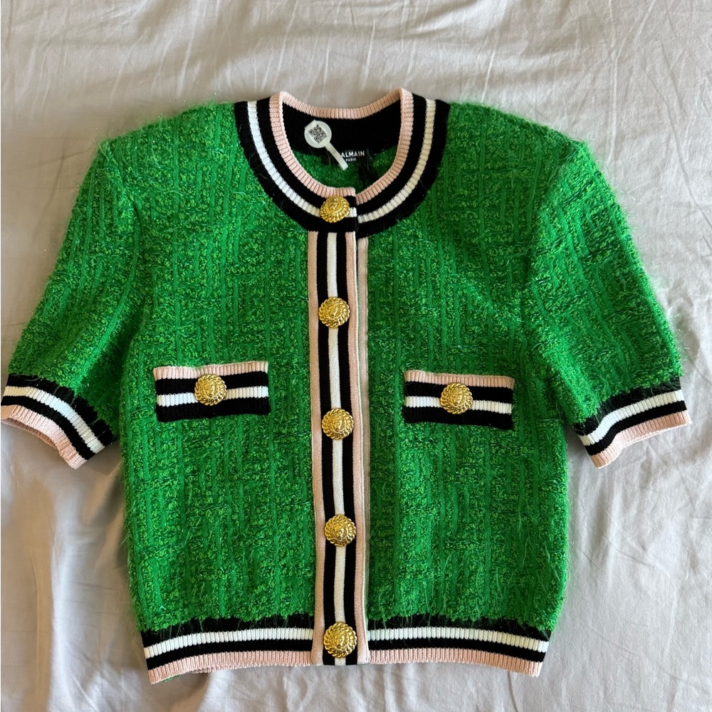 Balmain Black and Green Knit with Gold Accent